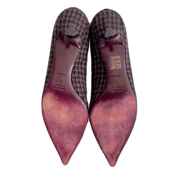 Prada Brown Tweed Purple Croc Embossed Kitten Heels, Size 41 - Picture 6 of 9